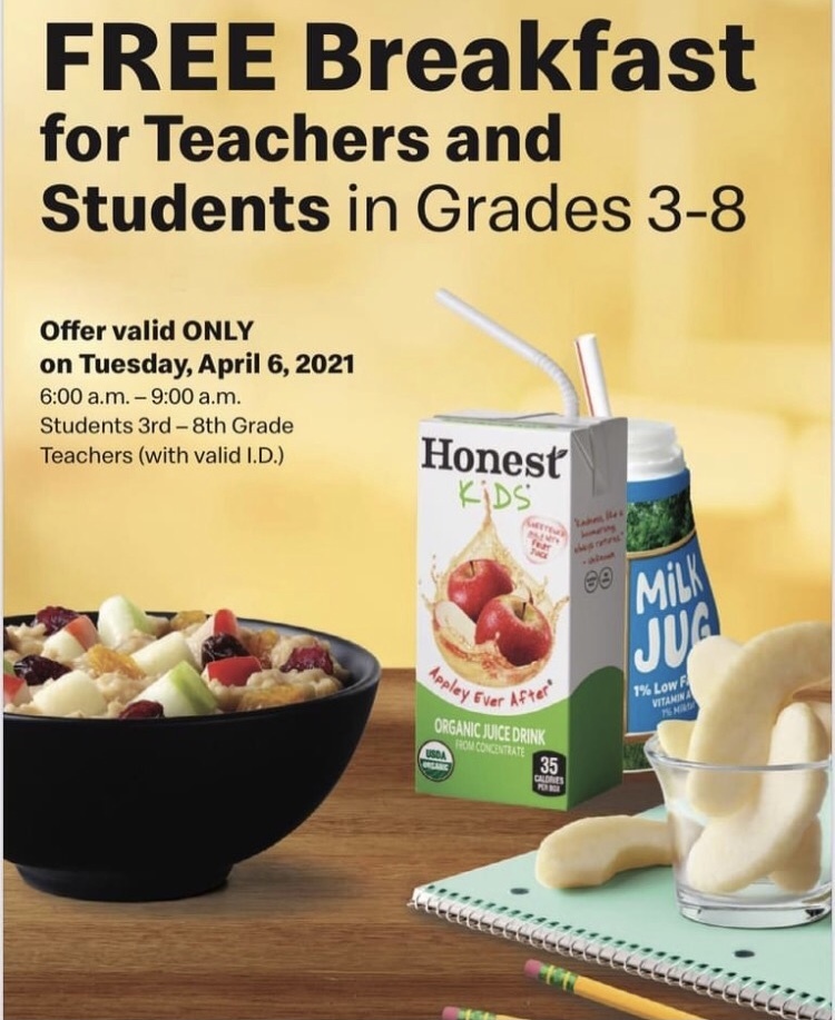 McDonald's offering free breakfast to students and teachers on April 6