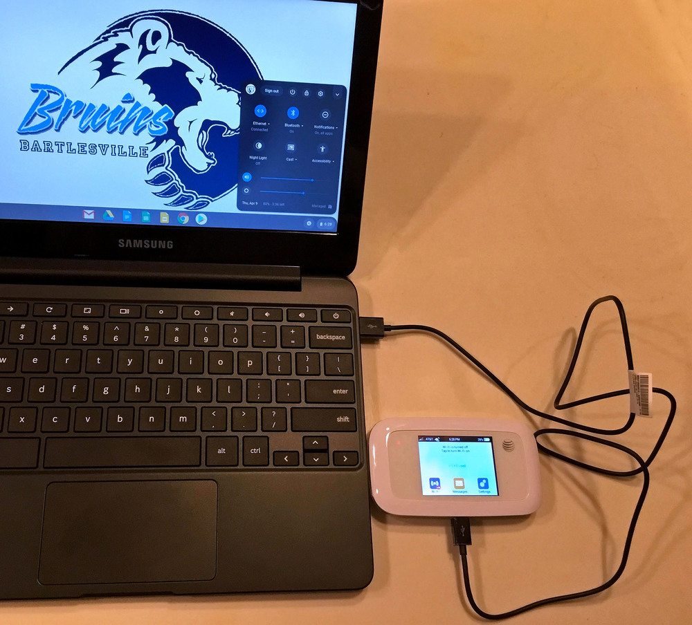 chromebook with a hotspot plugged into it