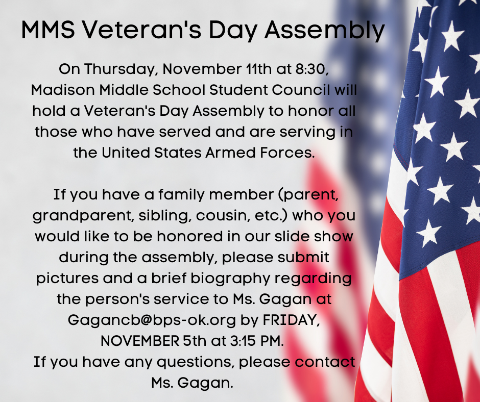 MMS Veteran's Day Assembly Information