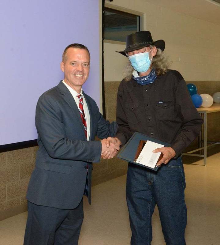 Supt. McCauley congratulates Joseph Dubron, 2021 CPOY