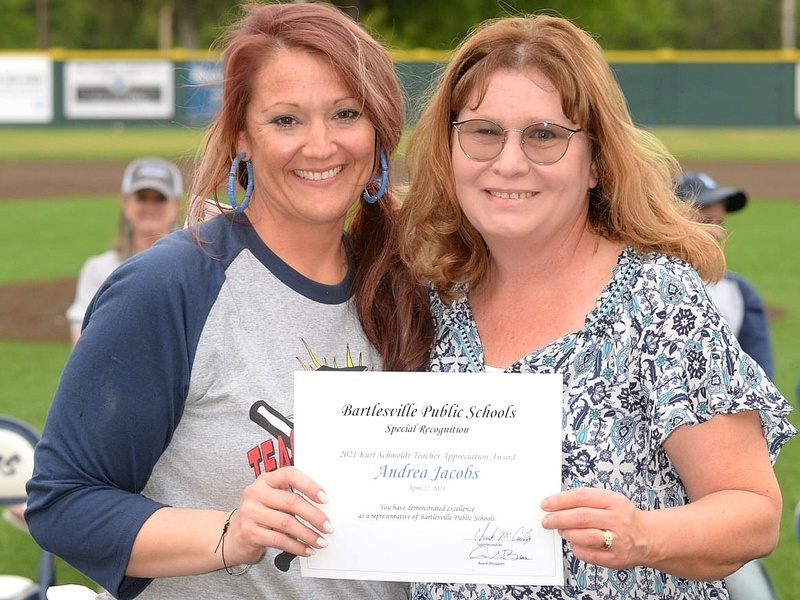 Andrea Jacobs, 2021 Kurt Schmoldt Teacher Appreciation Award (right)